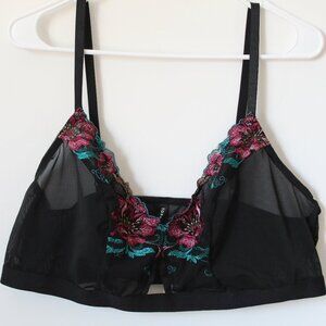 TORRID BLACK FLORAL EMBROIDERED MESH BRALETTE